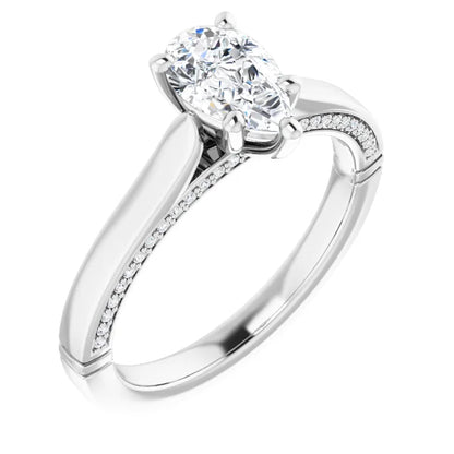 14K White Gold 0.98 CTW Pear Accented Cathedral Lab Grown Diamond Engagement Ring