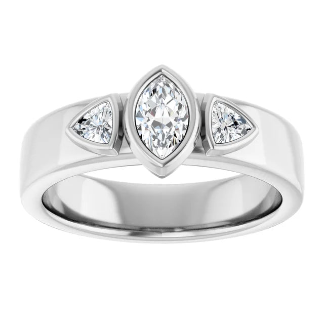 14K White Gold 0.99 CTW Marquise Bezel-Set Three-Stone Lab Grown Diamond Engagement Ring