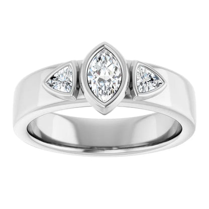 14K White Gold 0.99 CTW Marquise Bezel-Set Three-Stone Lab Grown Diamond Engagement Ring