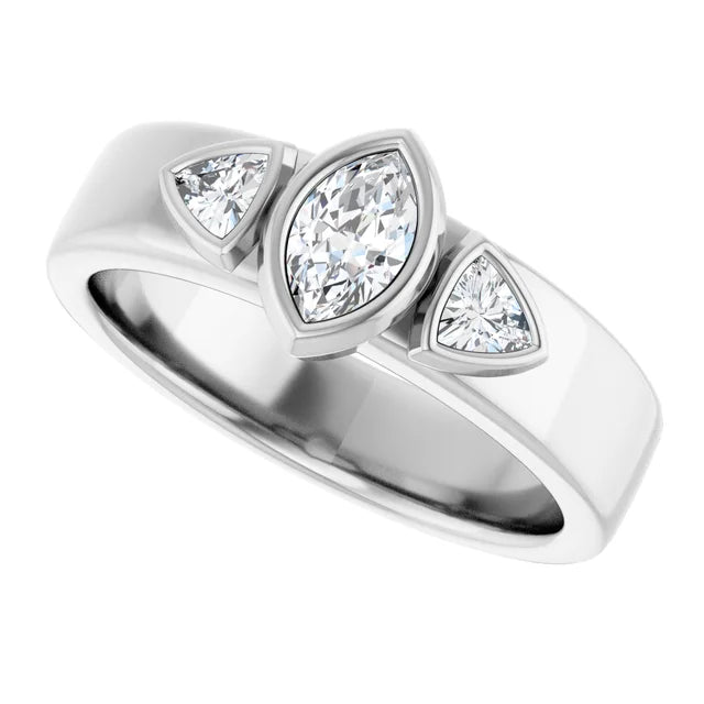 14K White Gold 0.99 CTW Marquise Bezel-Set Three-Stone Lab Grown Diamond Engagement Ring