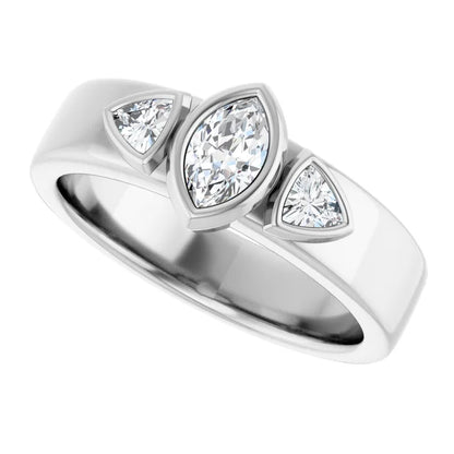 14K White Gold 0.99 CTW Marquise Bezel-Set Three-Stone Lab Grown Diamond Engagement Ring