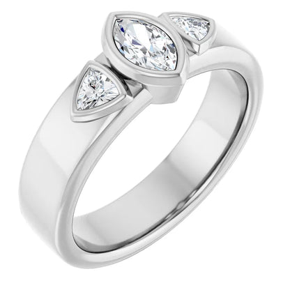 14K White Gold 0.99 CTW Marquise Bezel-Set Three-Stone Lab Grown Diamond Engagement Ring