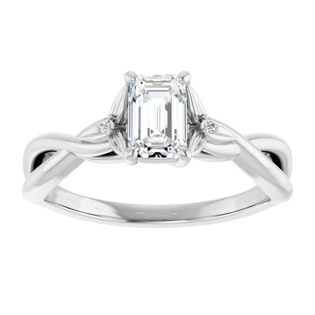 14K White Gold 1.04 CTW Emerald Accented Floral Lab Grown Diamond Engagement Ring