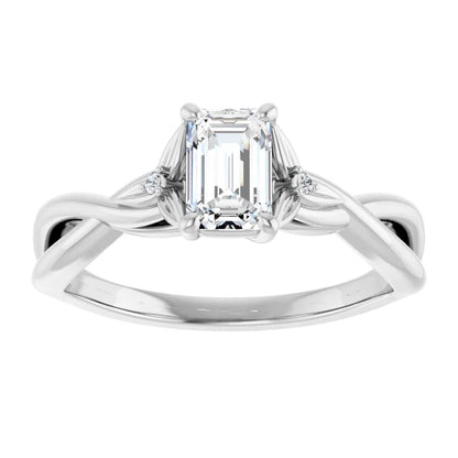 14K White Gold 1.04 CTW Emerald Accented Floral Lab Grown Diamond Engagement Ring