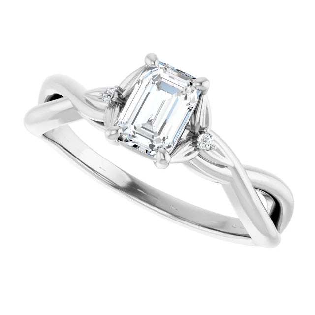 14K White Gold 1.04 CTW Emerald Accented Floral Lab Grown Diamond Engagement Ring