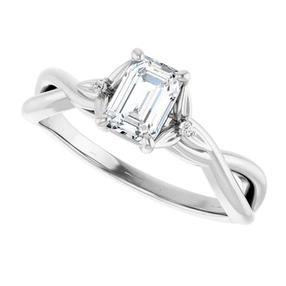 14K White Gold 1.04 CTW Emerald Accented Floral Lab Grown Diamond Engagement Ring