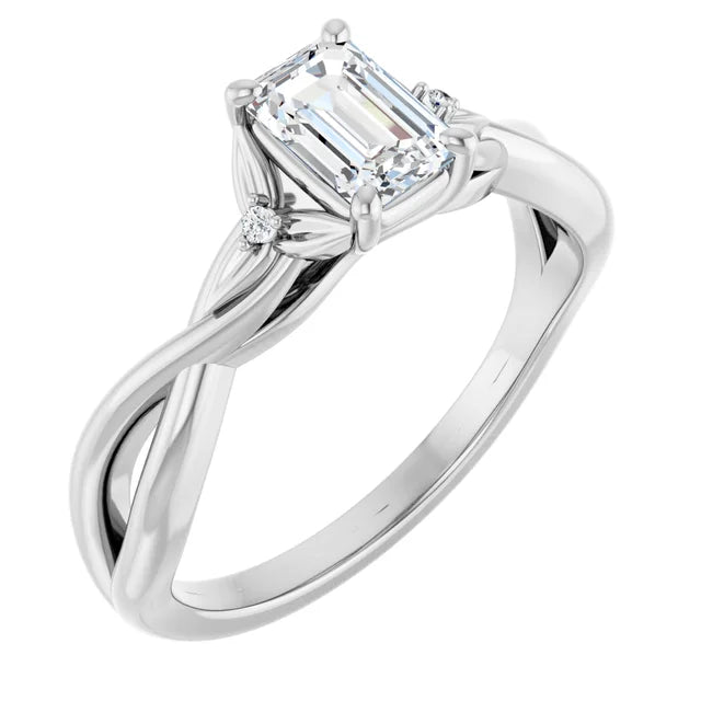 14K White Gold 1.04 CTW Emerald Accented Floral Lab Grown Diamond Engagement Ring