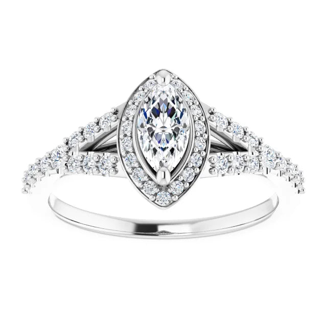 14K White Gold 1.08 CTW Marquise Halo Lab Grown Diamond Engagement Ring