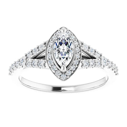 14K White Gold 1.08 CTW Marquise Halo Lab Grown Diamond Engagement Ring