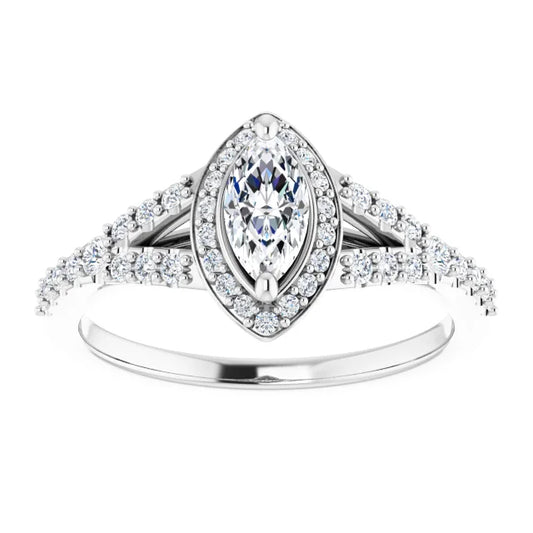 14K White Gold 1.08 CTW Marquise Halo Lab Grown Diamond Engagement Ring