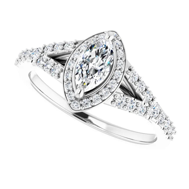 14K White Gold 1.08 CTW Marquise Halo Lab Grown Diamond Engagement Ring