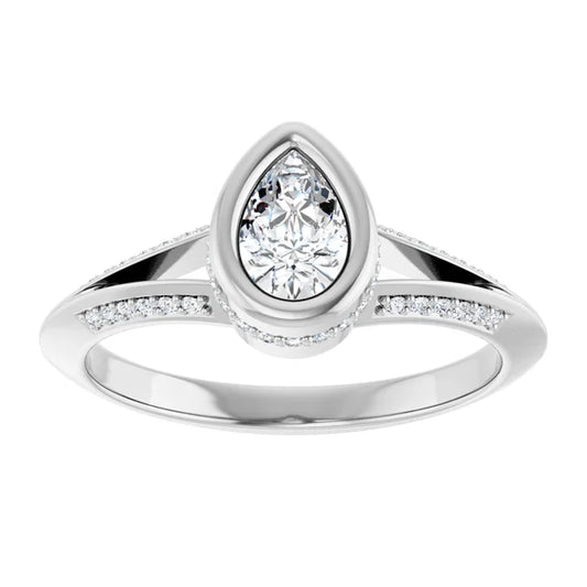 14K White Gold 1.08 CTW Pear Bezel-Set Hidden Halo Lab Grown Diamond Engagement Ring
