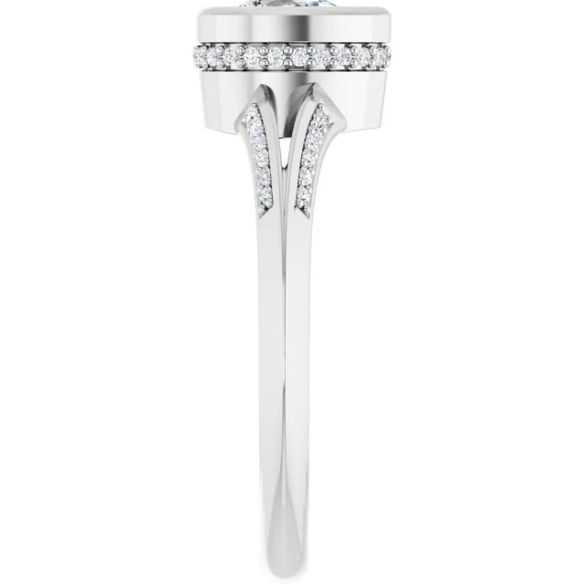 14K White Gold 1.08 CTW Pear Bezel-Set Hidden Halo Lab Grown Diamond Engagement Ring