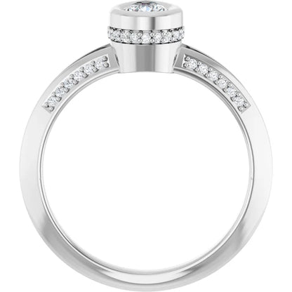 14K White Gold 1.08 CTW Pear Bezel-Set Hidden Halo Lab Grown Diamond Engagement Ring