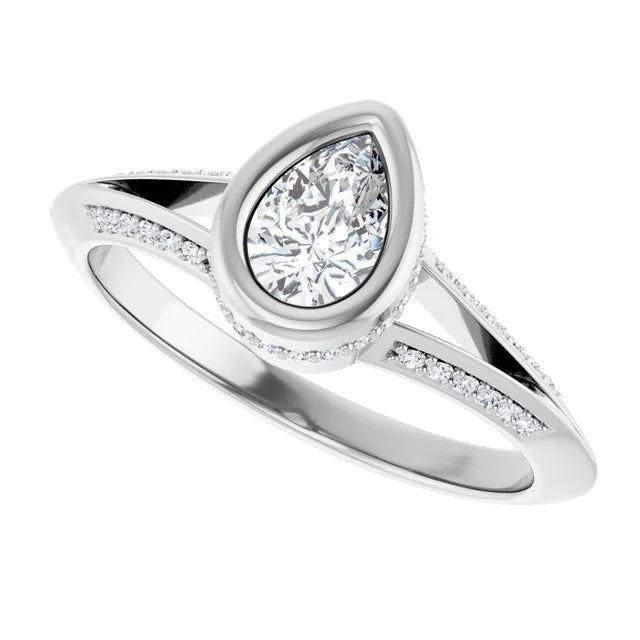 14K White Gold 1.08 CTW Pear Bezel-Set Hidden Halo Lab Grown Diamond Engagement Ring