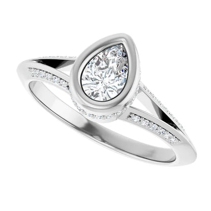 14K White Gold 1.08 CTW Pear Bezel-Set Hidden Halo Lab Grown Diamond Engagement Ring