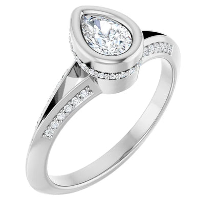 14K White Gold 1.08 CTW Pear Bezel-Set Hidden Halo Lab Grown Diamond Engagement Ring