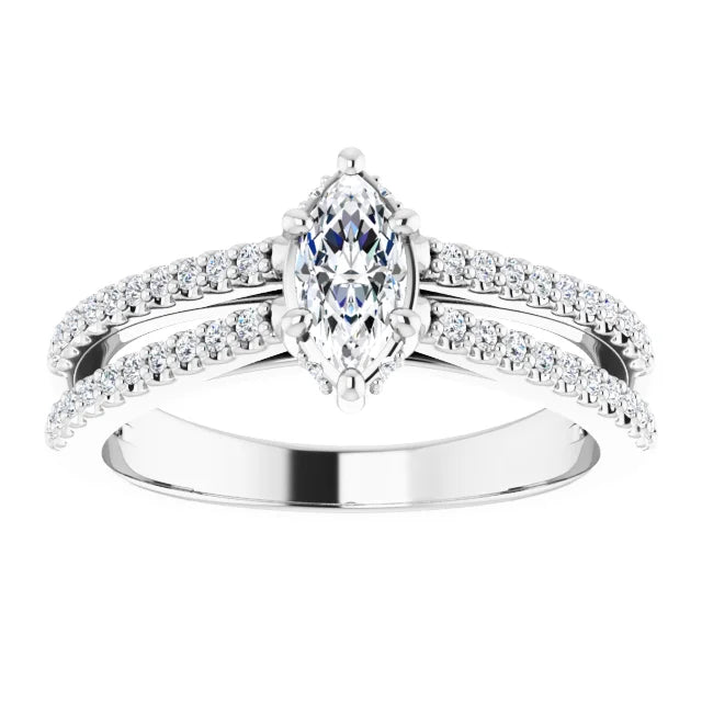14K White Gold 1.10 CTW Marquise Double Row Accented Lab Grown Diamond Engagement Ring