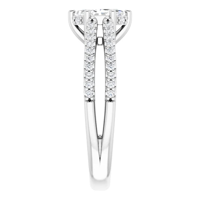 14K White Gold 1.10 CTW Marquise Double Row Accented Lab Grown Diamond Engagement Ring