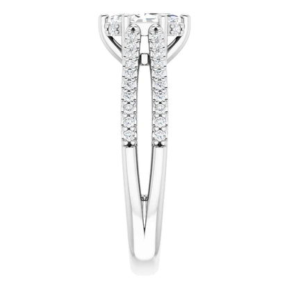 14K White Gold 1.10 CTW Marquise Double Row Accented Lab Grown Diamond Engagement Ring