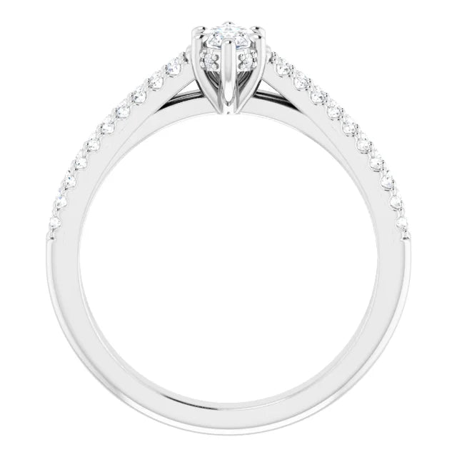 14K White Gold 1.10 CTW Marquise Double Row Accented Lab Grown Diamond Engagement Ring
