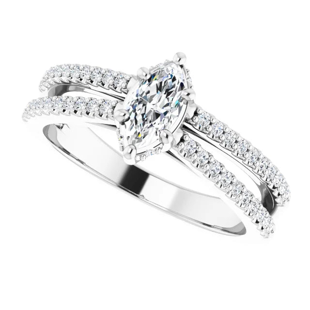 14K White Gold 1.10 CTW Marquise Double Row Accented Lab Grown Diamond Engagement Ring