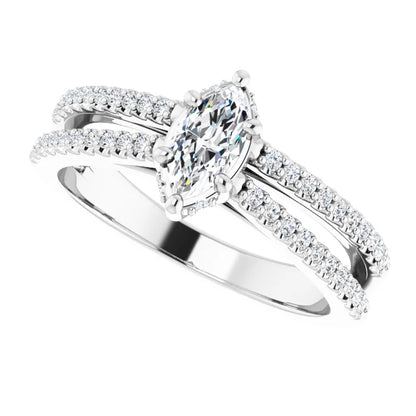 14K White Gold 1.10 CTW Marquise Double Row Accented Lab Grown Diamond Engagement Ring
