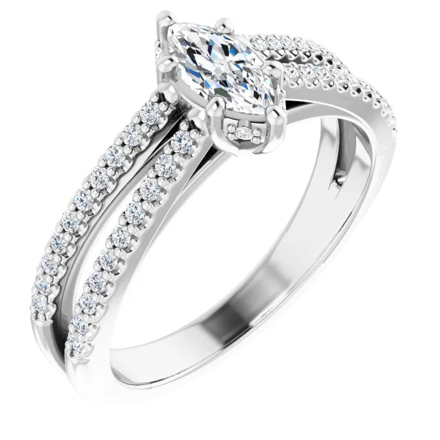 14K White Gold 1.10 CTW Marquise Double Row Accented Lab Grown Diamond Engagement Ring