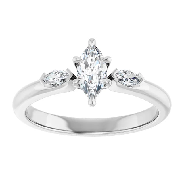 14K White Gold 1.11 CTW Marquise Claw-Prong Three-Stone Lab Grown Diamond Engagement Ring