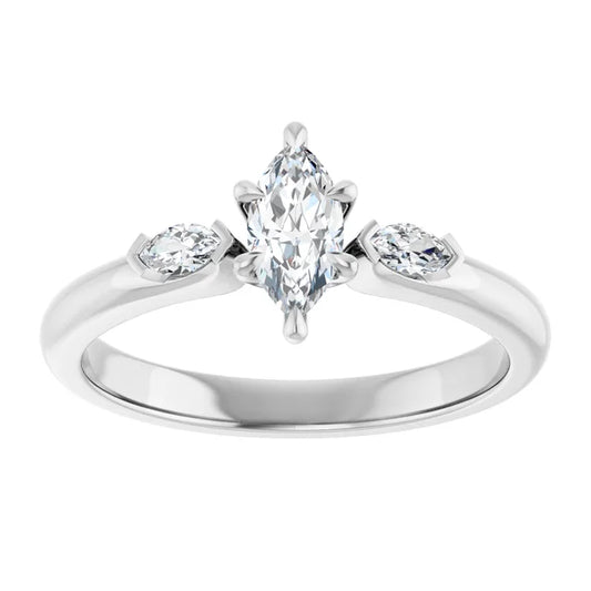 14K White Gold 1.11 CTW Marquise Claw-Prong Three-Stone Lab Grown Diamond Engagement Ring