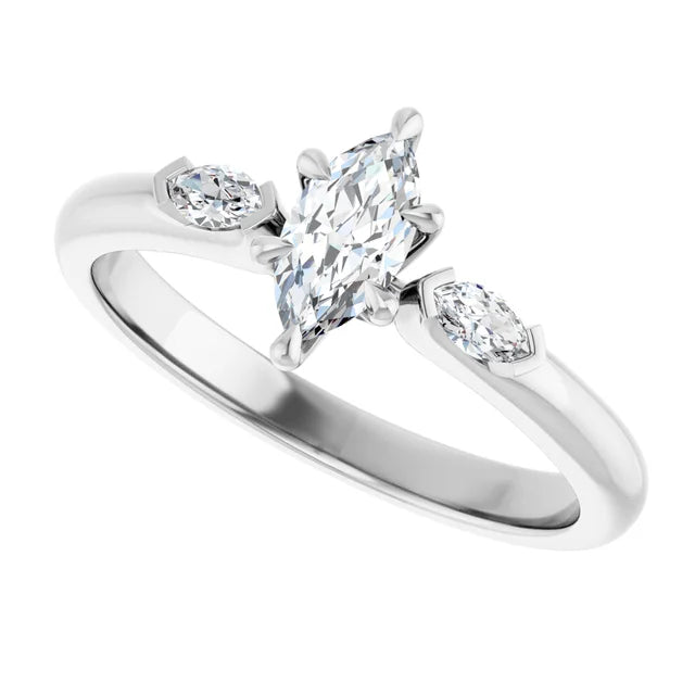 14K White Gold 1.11 CTW Marquise Claw-Prong Three-Stone Lab Grown Diamond Engagement Ring