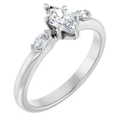 14K White Gold 1.11 CTW Marquise Claw-Prong Three-Stone Lab Grown Diamond Engagement Ring