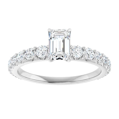 14K White Gold 1.22 CTW Emerald Accented Lab Grown Diamond Engagement Ring