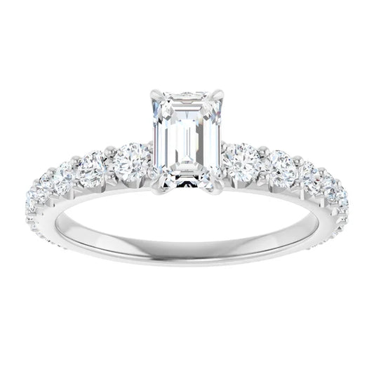 14K White Gold 1.22 CTW Emerald Accented Lab Grown Diamond Engagement Ring
