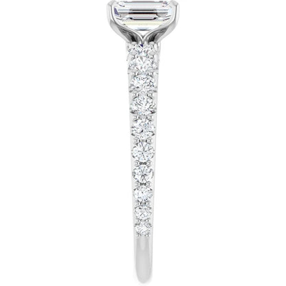 14K White Gold 1.22 CTW Emerald Accented Lab Grown Diamond Engagement Ring