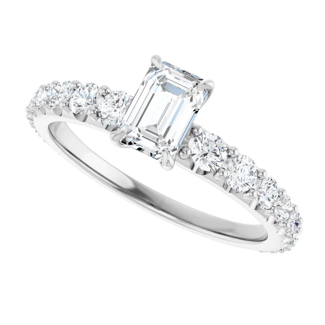 14K White Gold 1.22 CTW Emerald Accented Lab Grown Diamond Engagement Ring