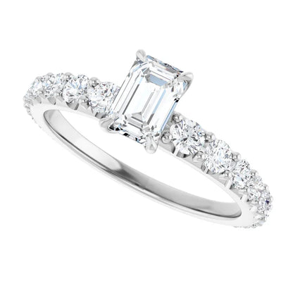 14K White Gold 1.22 CTW Emerald Accented Lab Grown Diamond Engagement Ring