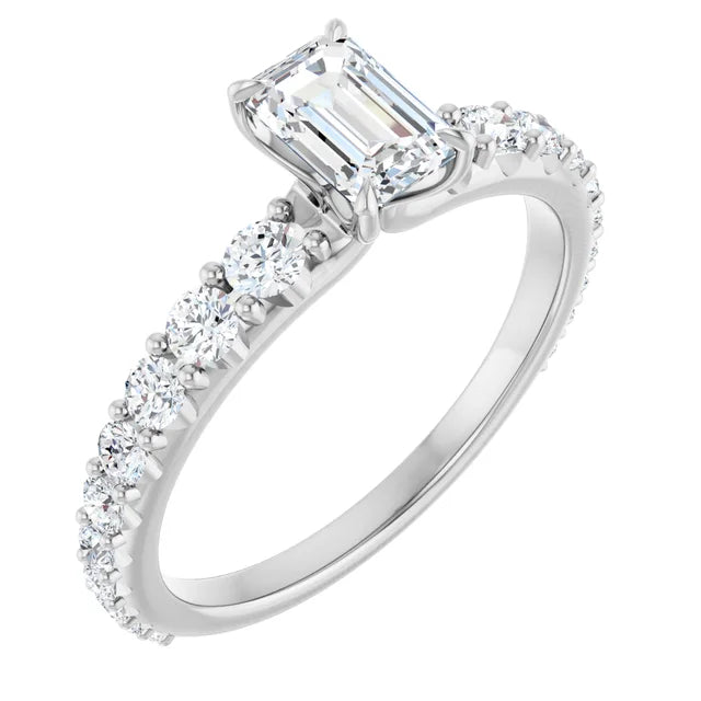 14K White Gold 1.22 CTW Emerald Accented Lab Grown Diamond Engagement Ring