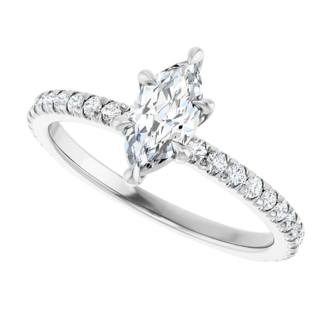 14K White Gold 1.30 CTW Marquise Claw-Prong Lab Grown Diamond Engagement Ring