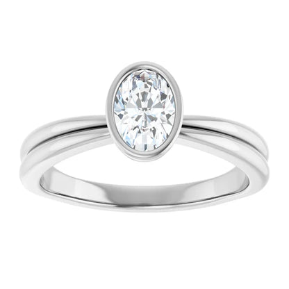 14K White Gold 1.32 CTW Oval Bezel-Set Solitaire Lab Grown Diamond Engagement Ring