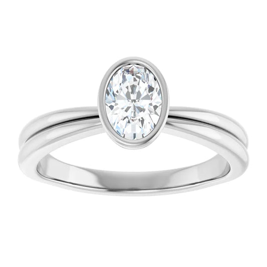 14K White Gold 1.32 CTW Oval Bezel-Set Solitaire Lab Grown Diamond Engagement Ring