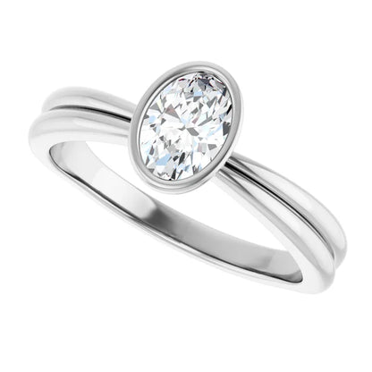 14K White Gold 1.32 CTW Oval Bezel-Set Solitaire Lab Grown Diamond Engagement Ring