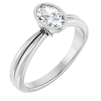 14K White Gold 1.32 CTW Oval Bezel-Set Solitaire Lab Grown Diamond Engagement Ring
