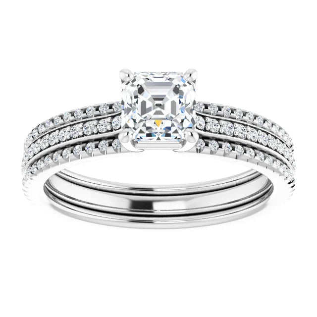 14K White Gold 1.40 CTW Asscher Accented Triple-Row Lab Grown Diamond Engagement Ring