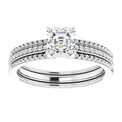 14K White Gold 1.40 CTW Asscher Accented Triple-Row Lab Grown Diamond Engagement Ring