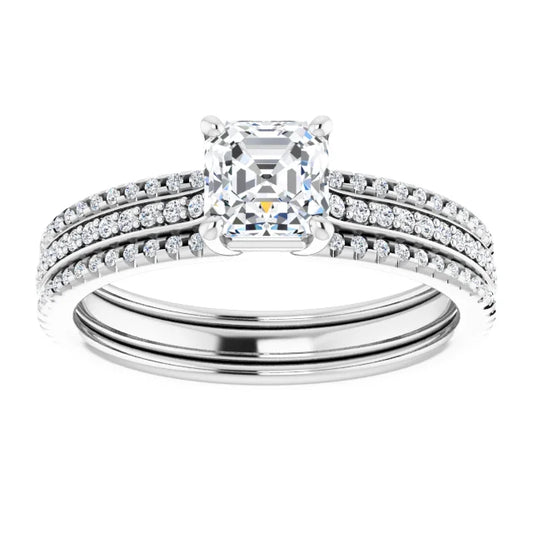 14K White Gold 1.40 CTW Asscher Accented Triple-Row Lab Grown Diamond Engagement Ring