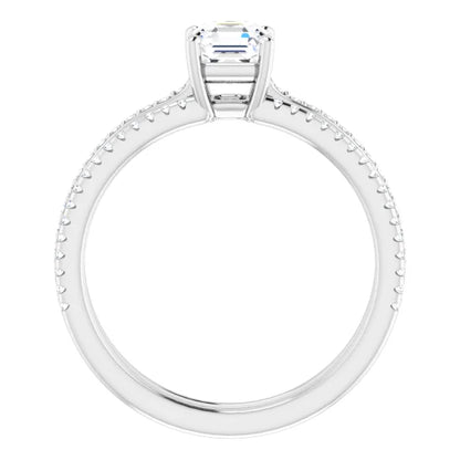 14K White Gold 1.40 CTW Asscher Accented Triple-Row Lab Grown Diamond Engagement Ring