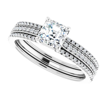 14K White Gold 1.40 CTW Asscher Accented Triple-Row Lab Grown Diamond Engagement Ring