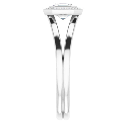 14K White Gold 1.425 CTW Asscher Bezel-Set Halo Lab Grown Diamond Engagement Ring