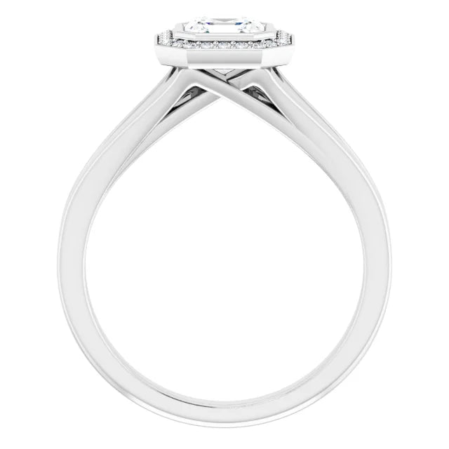 14K White Gold 1.425 CTW Asscher Bezel-Set Halo Lab Grown Diamond Engagement Ring